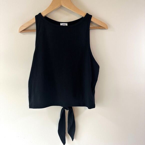 NWT Francesca's Blue Rain Aubree Rib-Knit Tie-Back Tank Top Black Size Medium M - Picture 4 of 8